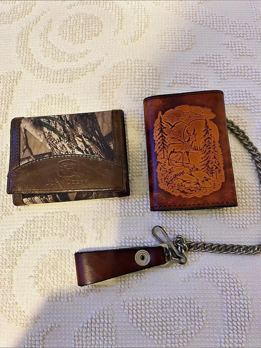 John Deere Brown & Brown Hand Tooled Wallet Set with Chain